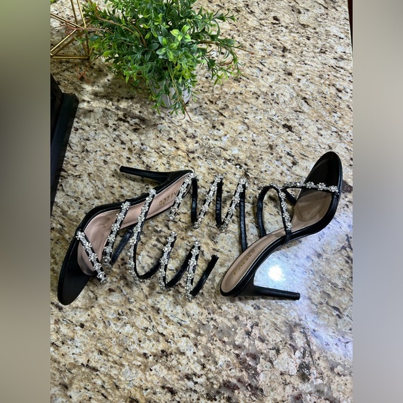 Pazzle Rhinestone Crystal Black/Silver Ankle Wrap High Heel Sandals - Picture 7 of 15